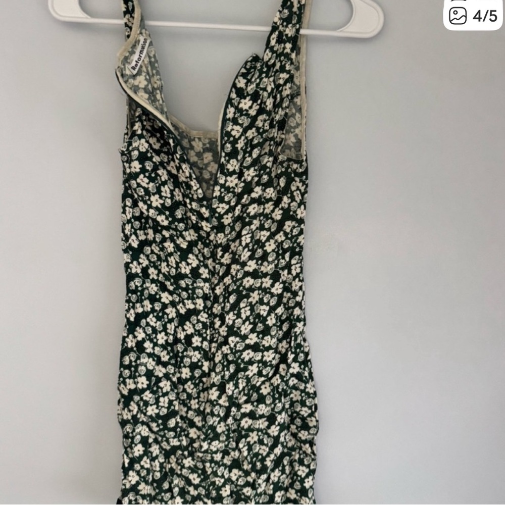 Reformation Forest Green Mini Dress with Cream Floral Print - Picture 3 of 6